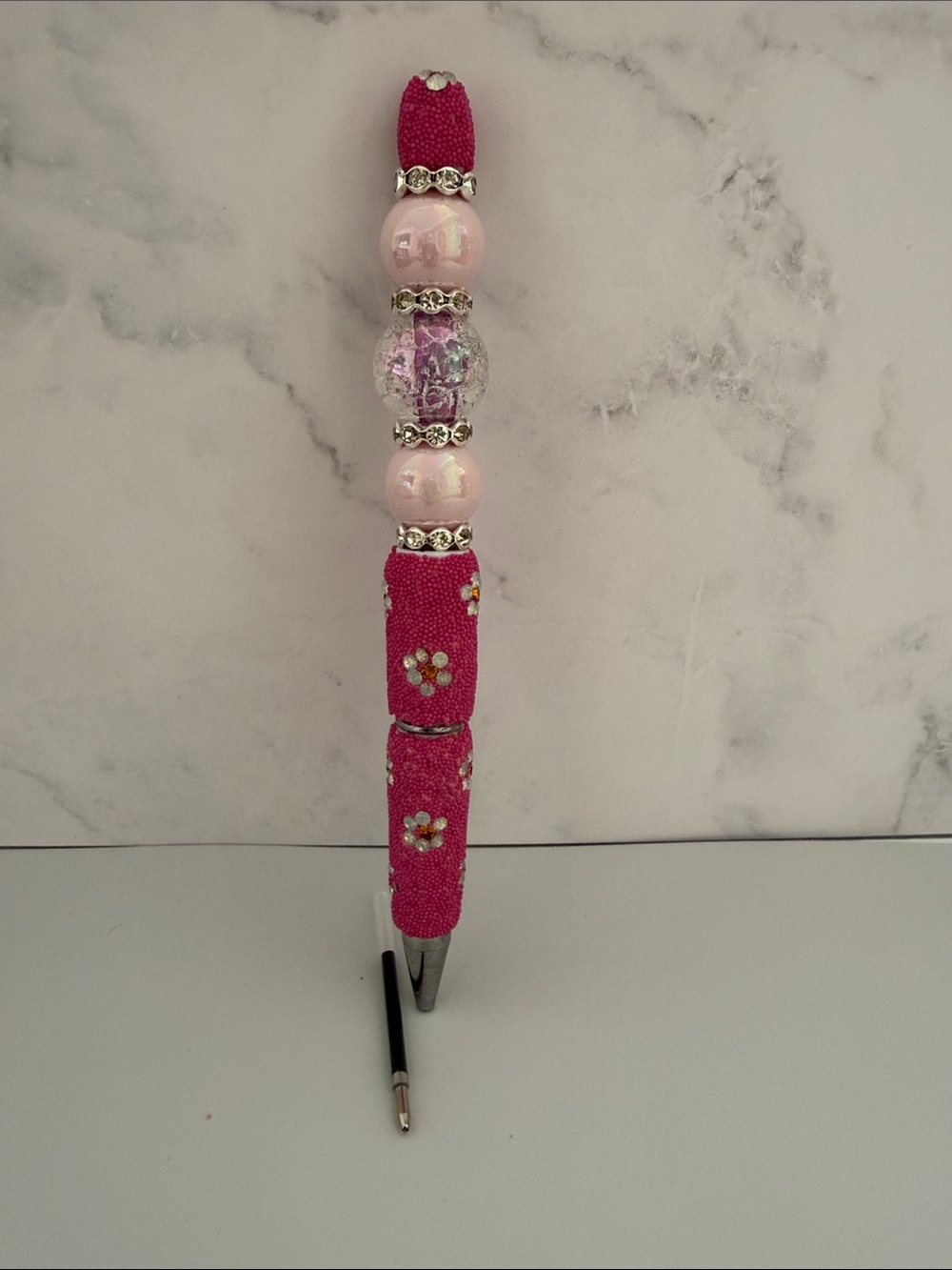 ✨ Enchanting Pink Crystal Beaded Pen A Touch of Sparkle & Elegance ✨ink refill